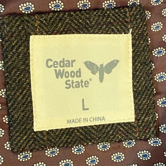 Cedar Wood State Sport Coat L 41-43 Brown Wool Tweed Herringbone 2 Button Blazer - Picture 3 of 15